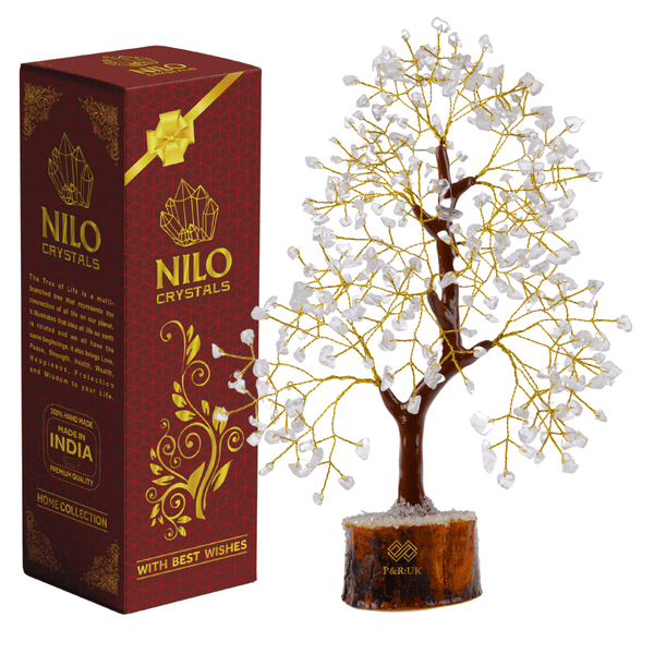 Clear Quartz Crystal Tree of Life – Natural Healing Crystal Decor for Home Office Desk, Spiritual Feng Shui Ornament, Positive Energy Crystal Gift for Women & Men, Meditation Reiki Decor, Living Room Ornament, Gift Box Included with Mini Crystal Guide