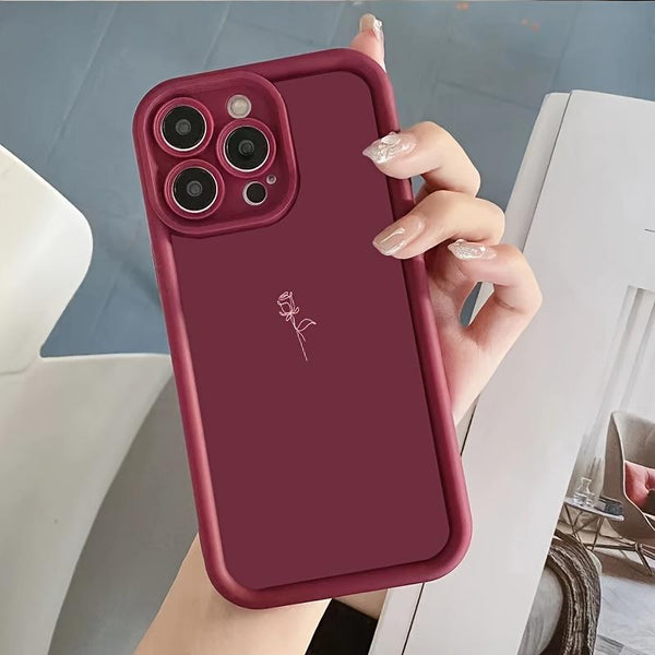 Phone Case: Simple Line Rose Wine Red Mobile Phone Case for iPhone 16/16Pro/16ProMax/16Plus/15/15Plus/15Pro/15ProMax, 14/14Plus/14Pro/14ProMax, 13/13Pro/13ProMax, 12/12Pro/12ProMax, 11/11Pro/11Proamx, XR/Xs/XsMax, Anti-fouling, Gift