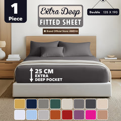 1pc 25cm Extra Deep Fitted Sheet – Solid Color Hotel-Quality Bedsheet, Ultra-Soft & Brushed Microfiber Bedding Sheet, Machine Washable, Single, Double, King, & Super King Sizes Available