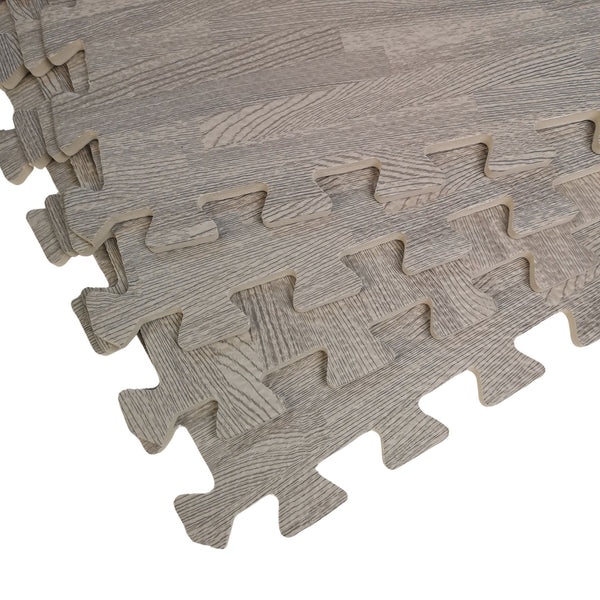 Samuel Alexander 12 Piece Grey Wood Effect EVA Foam Floor Protective Tiles Mats 60x60cm Each Set For Gyms, Kitchens, Garages, Camping, Kids Play Matting, Flooring Mats Set Covers 4.32 sqm (46.5 sq ft)