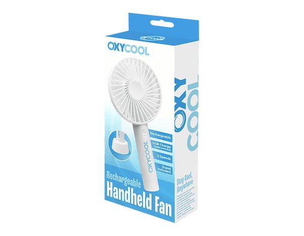 UK LOCAL SELLER - 3 Speed Rechargeable Portable Handheld Fan 21cm – USB Charging Mini Cooling Fan with Built-in Battery, Lightweight 165g, 2-in-1 Handheld & Desk Use with Stand for Home, Office, Travel & Outdoor Use | Sent and Fulfilled from UK Warehouse