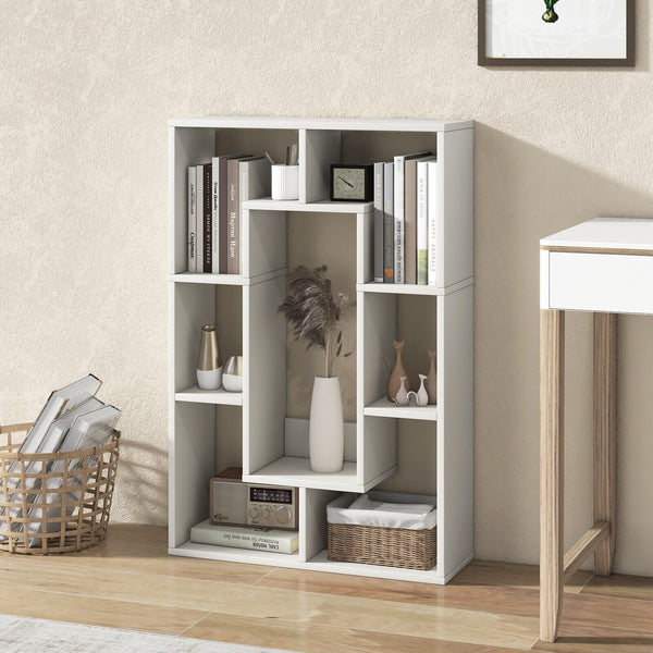 GOFLAME 7-Cube Bookcase Wooden Storage Geometric Bookshelf Corner Decorative Display