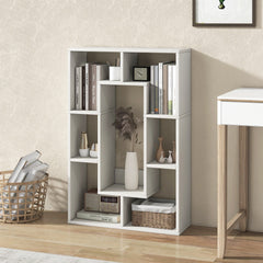 GOFLAME 7-Cube Bookcase Wooden Storage Geometric Bookshelf Corner Decorative Display