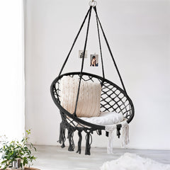 Courtyard Woven Hanging Basket, Hanging Cotton Rope Iron Ring Hanging Chair, Balcony Rocking Chair, Suitable for Indoor, Outdoor, Home, Balcony, Courtyard, Garden, Maximum Load Capacity: 200kg, Material: Iron Ring, Cotton Rope (No Include Cushion)