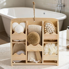 Women Bath Brush Box Set 7pcs with Foot Scrub Stone Massager Bath-Sponges Body Brush Lightweight Shower Accessories for Women Home Spa Travel 30x30x6cm