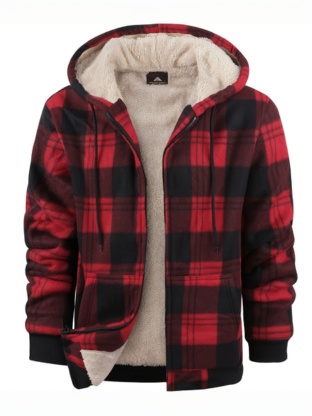 Men'S Heavyweight Fleece Hoodies Jacket - Full Zip Up Thick Sherpa Lined Flannel Plaid Shirt Jacket