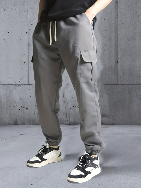 Men's Three-pc Cargo Pants, Solid Color Multi-Pocket Casual Outdoor Sports Trousers, Suitable for Spring, Summer, and Autumn