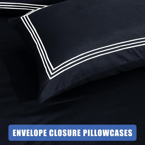 My Home Store Polycotton Bratta Duvet Cover Set - Our 3pc Soft stitch Embroidered button closure Quilt cover with matching Embroidered envelop closure Pillowcases | Breathable & Lightweight Duvet cover set