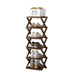4/5/6/7 Tiers Bamboo Wooden Shoe Rack, Vertical Shoe Racks Storage Shelves Tall Shoe Tower, Collapsible Narrow Shoe Stand, Installation Free Folding X-Shape Shoe Racks Sneakers Slippers Holder Organizer, Multi Functional Shoe Rack Durable Footwear Cabinet