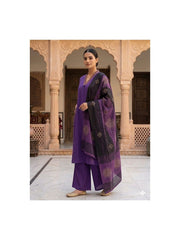 TeamWear* Womens Cotton Embroidered Neck and Dual Pockets Kurta Set with Palazzo and Contrast Dupatta