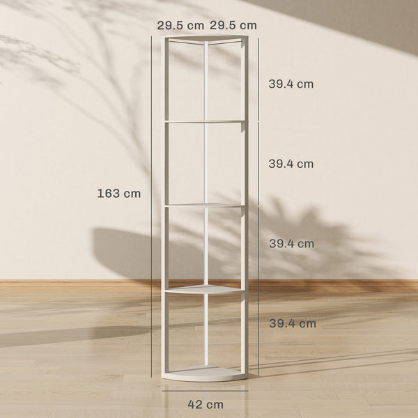 LED Floor Lamp with Shelves, 5-Tier Dimmable Standing Lamp with Adjustable Brightness and Foot Switch, Modern Corner Display Shelf Unit for Living Room Bedroom Office