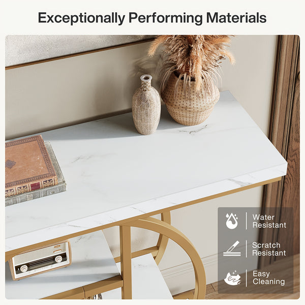 Four Story Console Table Slim Hallway, Entrance Table with Circular Base, Narrow Wooden Decorative Table with Storage Rack, Console Table for Living Room.