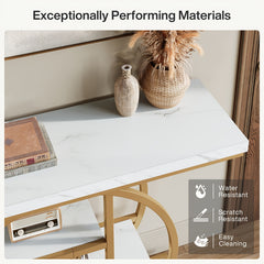 Four Story Console Table Slim Hallway, Entrance Table with Circular Base, Narrow Wooden Decorative Table with Storage Rack, Console Table for Living Room.