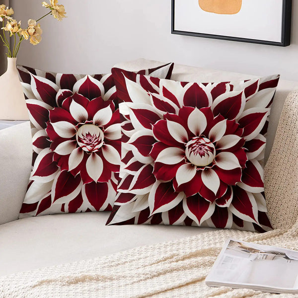 2pcs Red and White Floral Pillow Cover, Made of Soft Polyester Material, 18x18 Inches Double-sided Printing, Modern Art Style, Machine Washable Zipper Closure, Suitable for Living Room and Bedroom Decoration (excluding Inner Core)