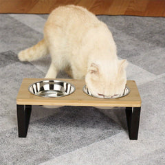 Raised Cat Food Bowl Elevated Pet Feeder With 2 Stainless Steel Bowls, 15°Tilted Stand Indoor Cats Double Dishes Feeding Station, 33*16*12cm