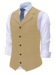 Men'S Vest Retro Fashion Groom Wedding Party Vest Men'S Herringbone Casual Business Waistcoat