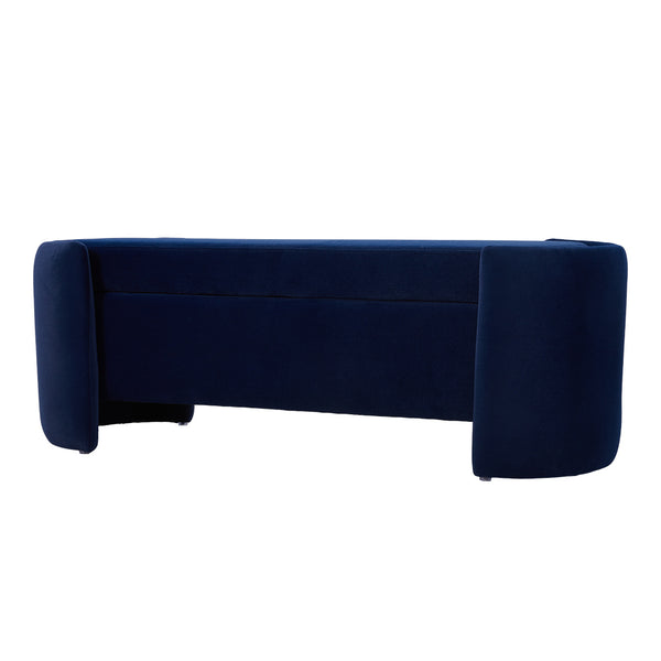 1pc, Blue Velvet Upholstered Storage Bench, Ottoman Storage Box with Seating, Modern Upholstered End of Bed Stool Chair Bench for Bedroom Entryway, Living Room Decor