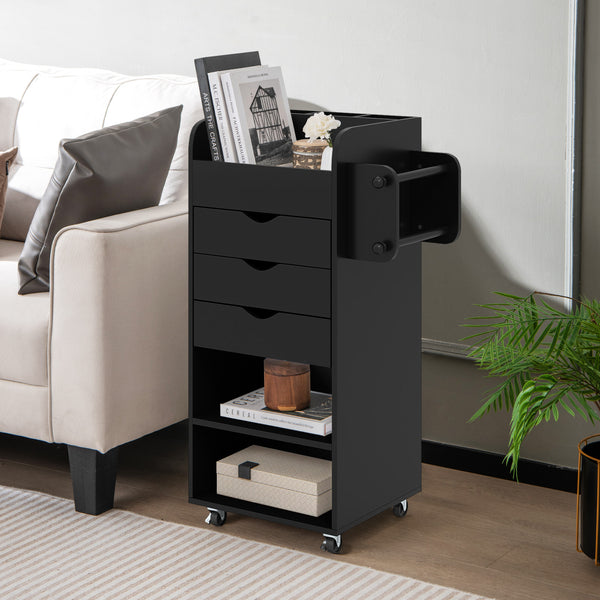 GOFLAME Rolling Storage Cart, Mobile Storage Cabinet with 3 Drawers, 2 Open Shelves, 2 Dowel Rods, Craft Utility Cart for Home, Office, Kitchen, Bathroom