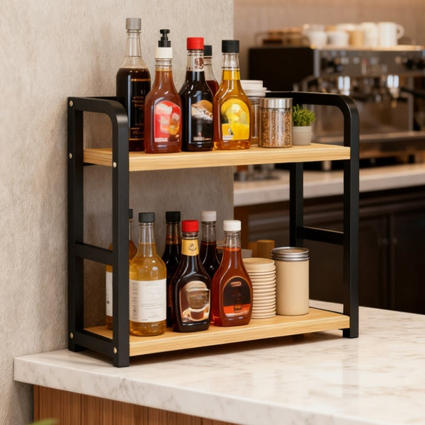 1pc 2 Tier Countertop Storage Rack, Spice Organizer, Countertop Storage Box, Accessories for Bedroom, Bathroom, And Kitchen, Home Storage And Organization, Utility Racks