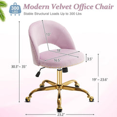 Office Chair Velvet Fabric Swivel Computer Desk Chair Comfy Armless Vanity Task Chair With Adjustable Height, Ergonomic Chair for Home Bedroom (Delicate Lilac)