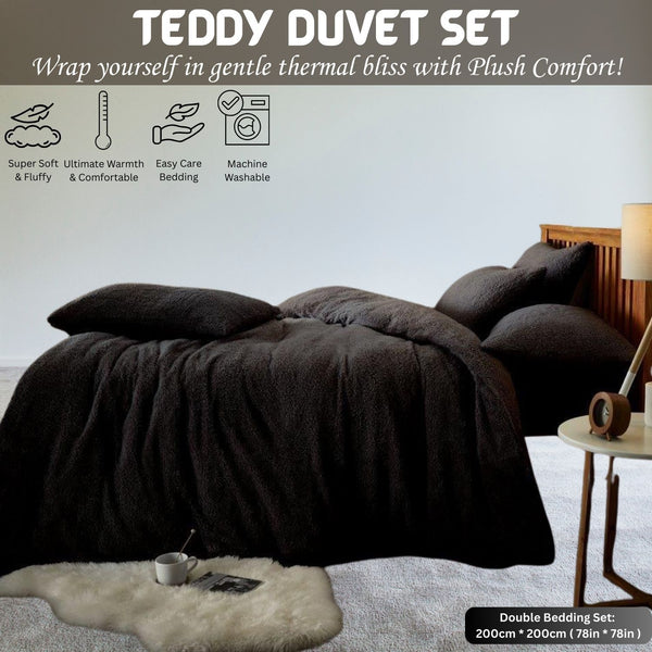 Teddy Bear Fleece Duvet Cover Set | Single Double King Size Bedding | Super Soft Plush Quilt Cover with Pillowcases | Warm Cosy Thermal Fluffy Set for Cold Nights | Easy Care & Durable Comfort | Luxury Teddy Fleece Bed Cover for Bedroom Warmth & Style | F