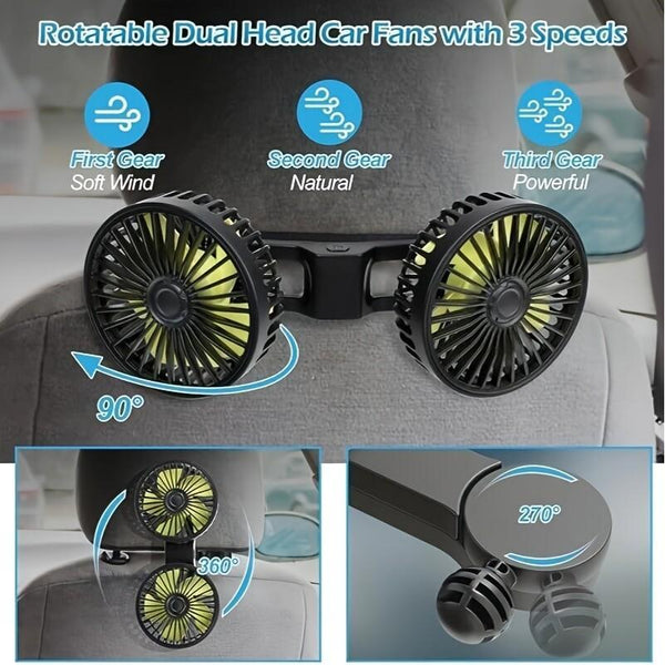 Double head USB car fan 360 degree rotation strong wind dual use for car home laptop and desktop cooling