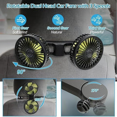 Double head USB car fan 360 degree rotation strong wind dual use for car home laptop and desktop cooling
