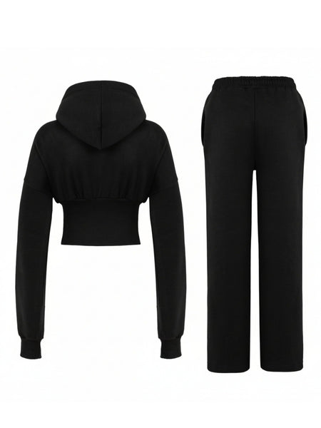 Women Corset Fit Hoodie and Trouser 2Pc Zip Tracksuit Set 2Pc Set with Zip Front, Long Sleeves and Straight Leg Pants, Perfect for All Seasons, Top Set