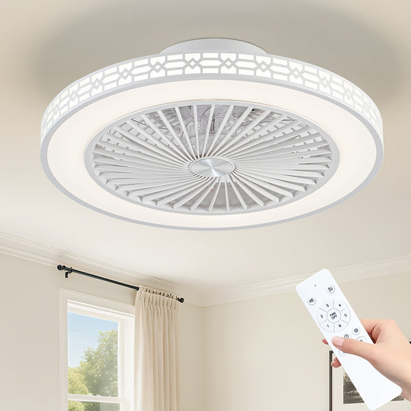 [Smart Ceiling Fan]Low-profile Ceiling Fan with Dimmable Light And Remote Control, Modern Smart LED Ceiling Fan with Lamp, 50.8cm, Dimmable, 3000-6500K, 6 Wind Speeds, Timer, Memory Function, Lamp with Fan for Living Room, Bedroom, And Dining Room