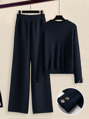Women's 2pcs Set with Side Stripe| Crewneck Sweater & Relaxed Fit Straight Leg Pants| Soft Loungewear for Spring Autumn | European Casual Y Style