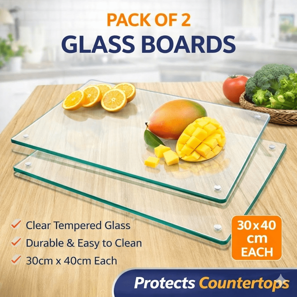 2 Pack of 40 * 30cm Safe Hygienic Glass Chopping Board, Worktop Savers，Clear Chopping Board Glass Tray for Kitchen Counter