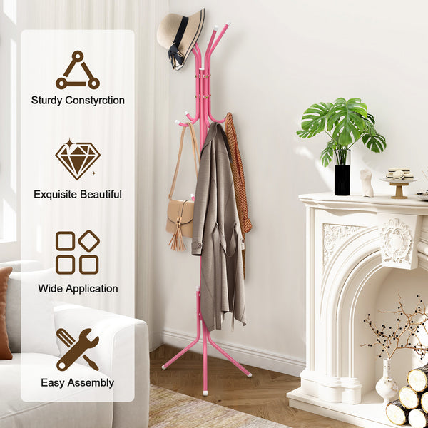 Coat Rack Stand 3-Tier 175cm Tall Metal Coat and Hat Stand with 12 Hooks for Living Room, Bedroom & Hallway