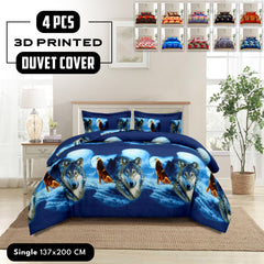 4pcs Printed Duvet Cover Set, Soft Comfortable Multi-design Printed Bedding Set, For Bedroom, Guest Room (1 Fitted sheet + 2 Pillowcases + Without Core) Trendy Design, Soft Fabric, Brushed Material, Lightweight