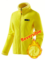 Women's Spring Casual Jacket, Thickened Shaggy Warm Printed Reversible Coral Sweatshirt, Double-Sided Outerwear