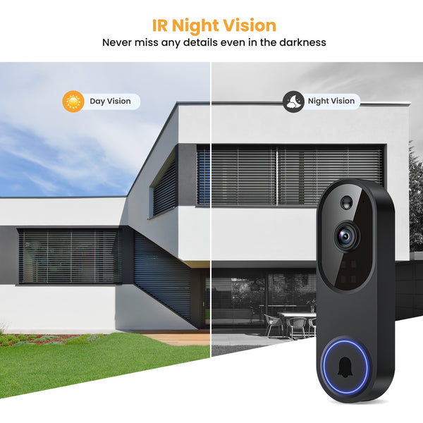 1080P Video Doorbell Camera, Intelligent Human Detection, Cloud Storage, Real-time Viewing, Two-way Audio, Infrared Night Vision, Battery Powered, Indoor Monitoring, USB Interface, 5200mAh Battery.