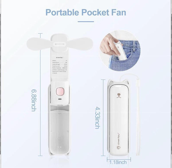 [Mini USB Fan & Light] Portable 3-Speed Handheld Fan | Illuminated Night Light, MINI Power Bank, 2000mAh Lithium Battery, USB Charging, Foldable Design | Home, Office, Outdoor, Travel, Gift for Female Friends
