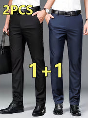 2pcs Men's Professional Business Dress Pants, Office Trousers with Stretch, Versatile Black Straight-Leg Casual Pants for Work