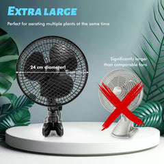 Plant Tent Clip-On Fan, Featuring a Newly Designed Long-Life EC Motor, Dual-Speed Adjustable Fan, 90° Rotation, 22Cm Diameter, Ideal for Hydroponic Systems And Circulation Cooling in Grow Rooms