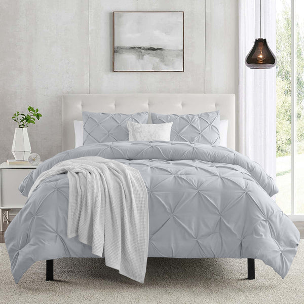 3pcs Pintuck Duvet Cover Set – Reversible Pinch Pleat Design with Pillowcases, Soft & Breathable Microfiber, Button Closure & Corner Ties, Machine Washable, Perfect for Bedroom or Guest Room – All Season