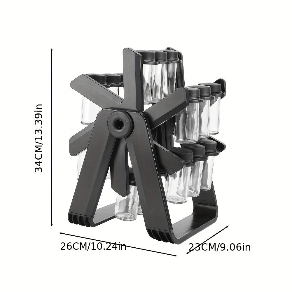 Rotating Spice Rack Organizer with 18 Glass Spice Jars, Revolving Spice Rack Set, 360 Degree Rotating Ferris Wheels Spice Rack, Removable Spice Rack