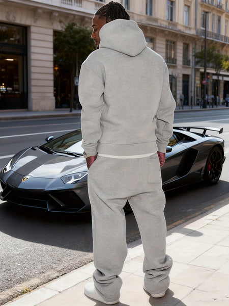 Men'S Casual Athletic Warm 2pcs Set, Winter Hooded Sweatshirt And Jogger Pants, Outdoor Fitness Running Hooded Sweatshirt And Athletic Pants Outfit, Suitable for Fall Winter Leisure Activities