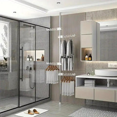 4-Tier Standing Clothes Laundry Drying Rack Coat Hanger Organizer Floor to Ceiling Adjustable Metal Corner Tension Pole