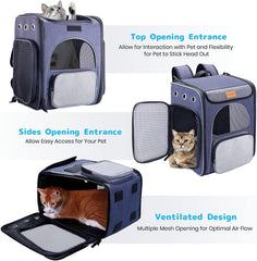 Morpilot® Cat Carrier Backpack, Foldable Pet Backpack Carrier for Cats and Small Dogs, Breathable Dog Carrier Backpack with Inner Safety Leash + Folding Dog Bowl Ideal for Hiking Traveling Outdoor Use