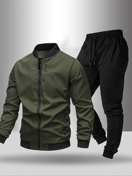 [Maigiqi] Casual Set Men'S Spring Autumn Easy Athletic Two-Piece Outfit Polo Collar Jacket