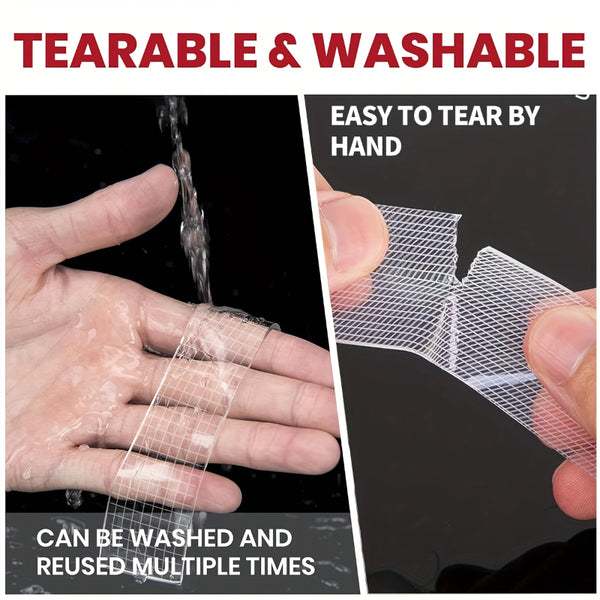 2pcs Industrial Grade Nano Double-Sided Tape, 5-Meter-Long Removable Without Leaving Any Marks, PET Transparent Material, High Viscosity | Strong Load-Bearing | Easy to Tear And Cut | Temperature Resistant, Reusable, Suitable for Home, Office, Car, Office