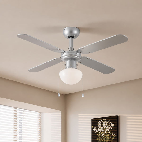 Mirage Silver Grey & Black 42 Inch Reversible Ceiling Fan With Opal Glass Light