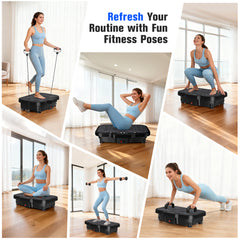 1-Piece Black Vibration Plate (Fat-Burning Machine) - 180 Adjustable Speed Settings, 150kg Load, Upgraded Handles & Resistance Bands, Speakers & Remote Control for Home/Office Full-Body Workouts