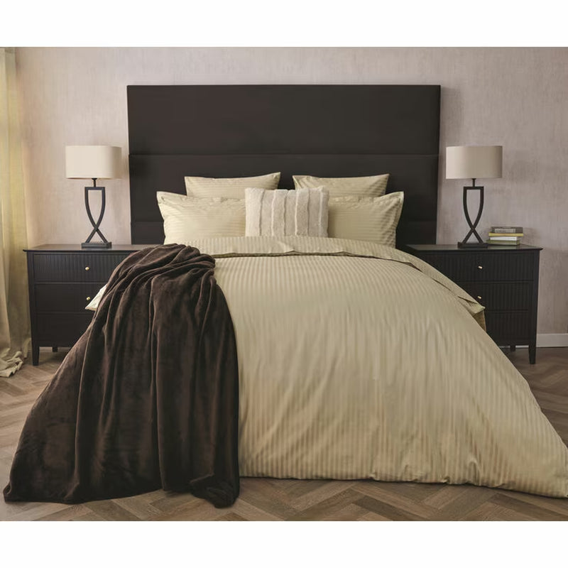 Belledorm 540 Thread Count Satin Stripe Taupe Duvet Cover Set in 3 Sizes