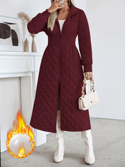 Women'S Casual Quilted Long Coat, Solid Color Long Sleeves with Pockets, Elegant Hooded Winter Warm Jacket