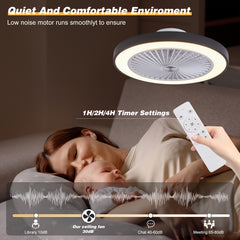 Remote-Controlled Ceiling Fan with Light, 20-Inch Slim Embedded Design, Iron Lampshade, 6-Speed, 4000 Lumens, 48W LED Fan Light, Smart Timer, Adjustable Brightness from 3000K to 6500K, Suitable for Dining Rooms And Living Rooms